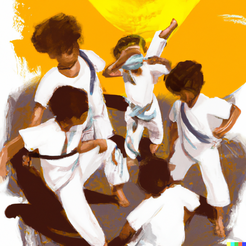 DALL·E 2023-03-08 10.38.30 - childrens playing capoeira. Digital art