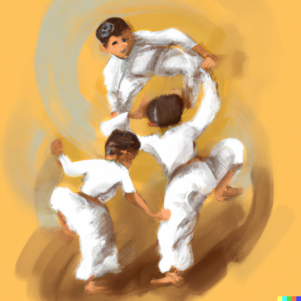 DALL·E 2023-03-08 10.38.36 - childrens playing capoeira. Digital art